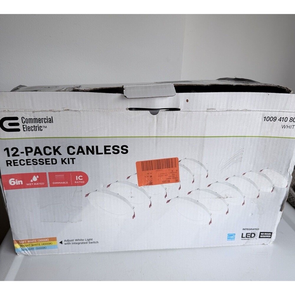 Commercial Electric 12-Pack 6in Canless Recessed LED Kit White Dimmable IC Wet